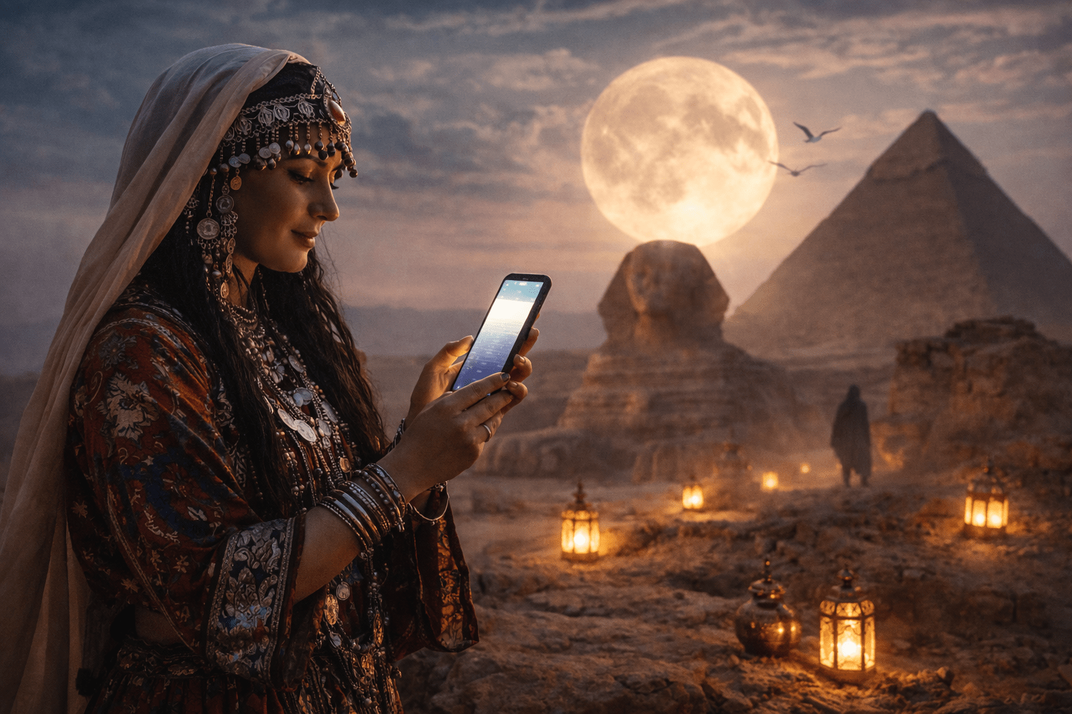 Illustration mystique de voyance orientale : ambiance élégante et symbolique du cabinet Sherazaad Voyance